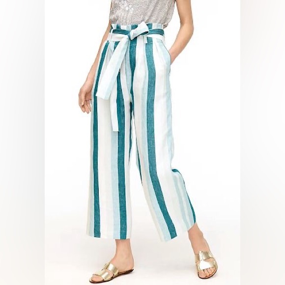 J. Crew Pants - J. Crew Paper-bag Wide Weg linen pant in cabana stripe